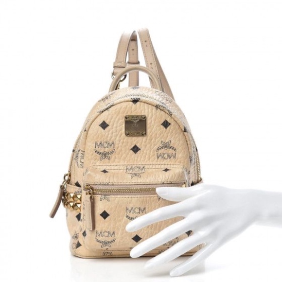 Authentic MCM Visetos Side Stud X-Mini Stark Backpack Beige - Picture 3 of 16